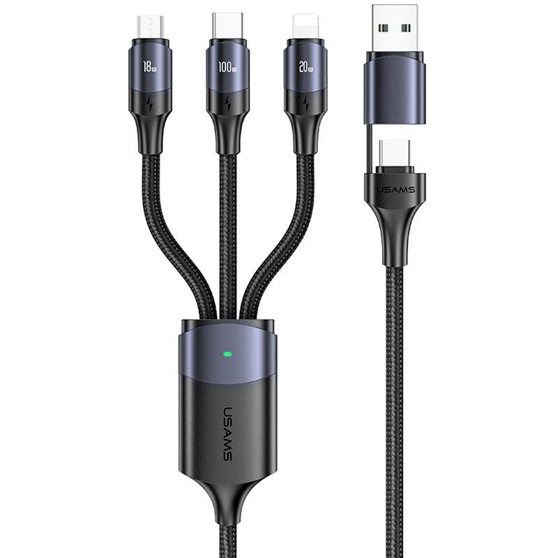 Кабель Usams US-SJ511 U71 All in One Aluminum Alloy USB + Type-C to Triple Head 3in1 100W 1,2 м Black (00000062677_1) Кабель Usams US-SJ511 U71 All in One Aluminum Alloy USB + Type-C to Triple Head 3in1 100W 1,2 м Black (00000062677_1)