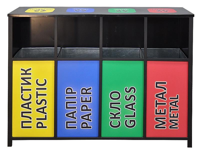 Контейнер металлический Kompred OL513/3 для раздельного сбора мусора с баками 1270х340х1000 мм Черный