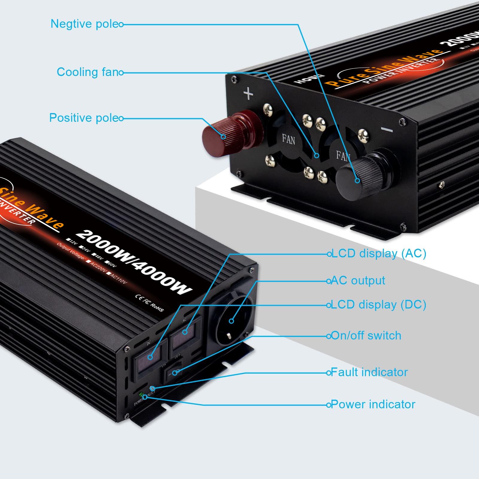 Перетворювач напруги з чистою синусоїдою 4000 W EU розетка LCD екран 12-220V - фото 3