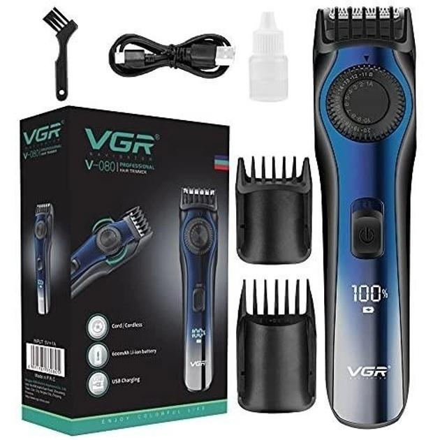 Тример для бороди та вусів VGR V-080 з дисплеєм та регулюванням довжини (ML-04314)