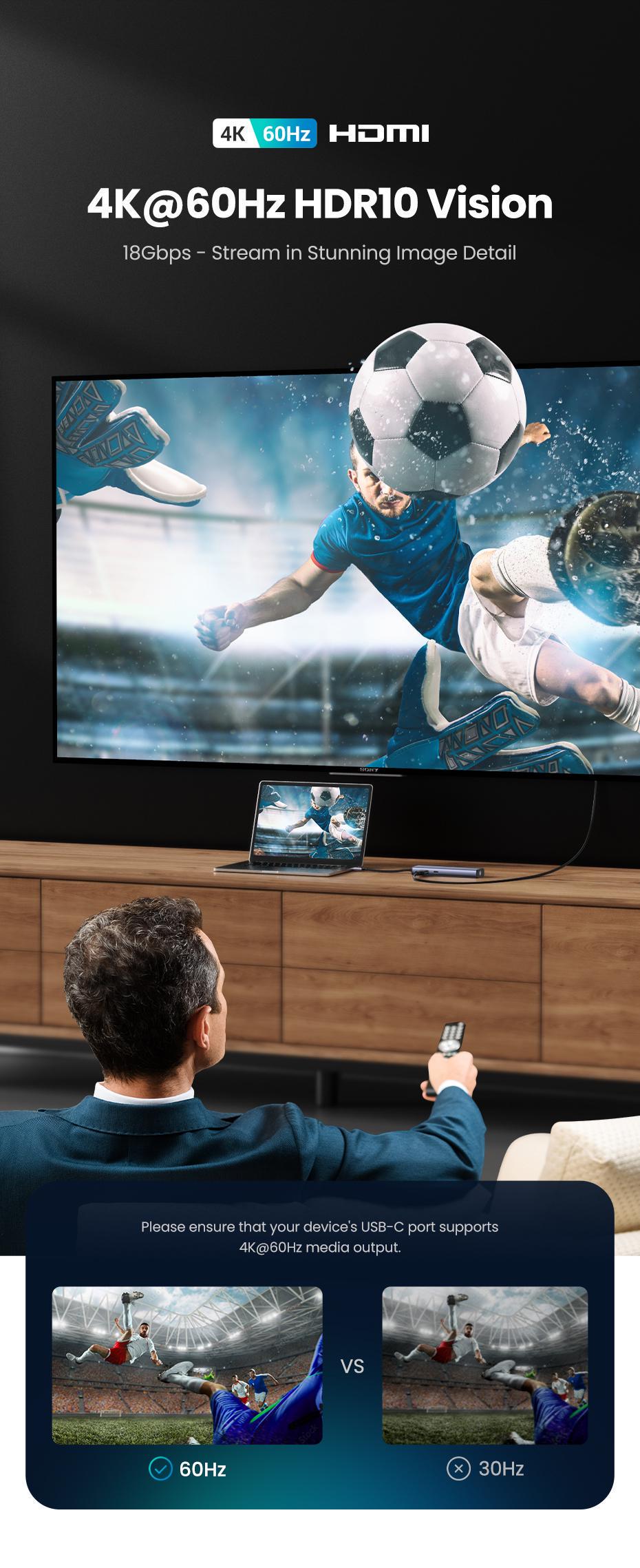 USB-хаб UGREEN Type-C-2x USB 3.0/5 Гбіт/с HDMI 4K 60Hz/SD/TF карти RJ45 1 Гбіт/с Type-C PD 100W USB-C Сірий (60515) - фото 4 USB-хаб UGREEN Type-C-2x USB 3.0/5 Гбіт/с HDMI 4K 60Hz/SD/TF карти RJ45 1 Гбіт/с Type-C PD 100W USB-C Сірий (60515) - фото 4