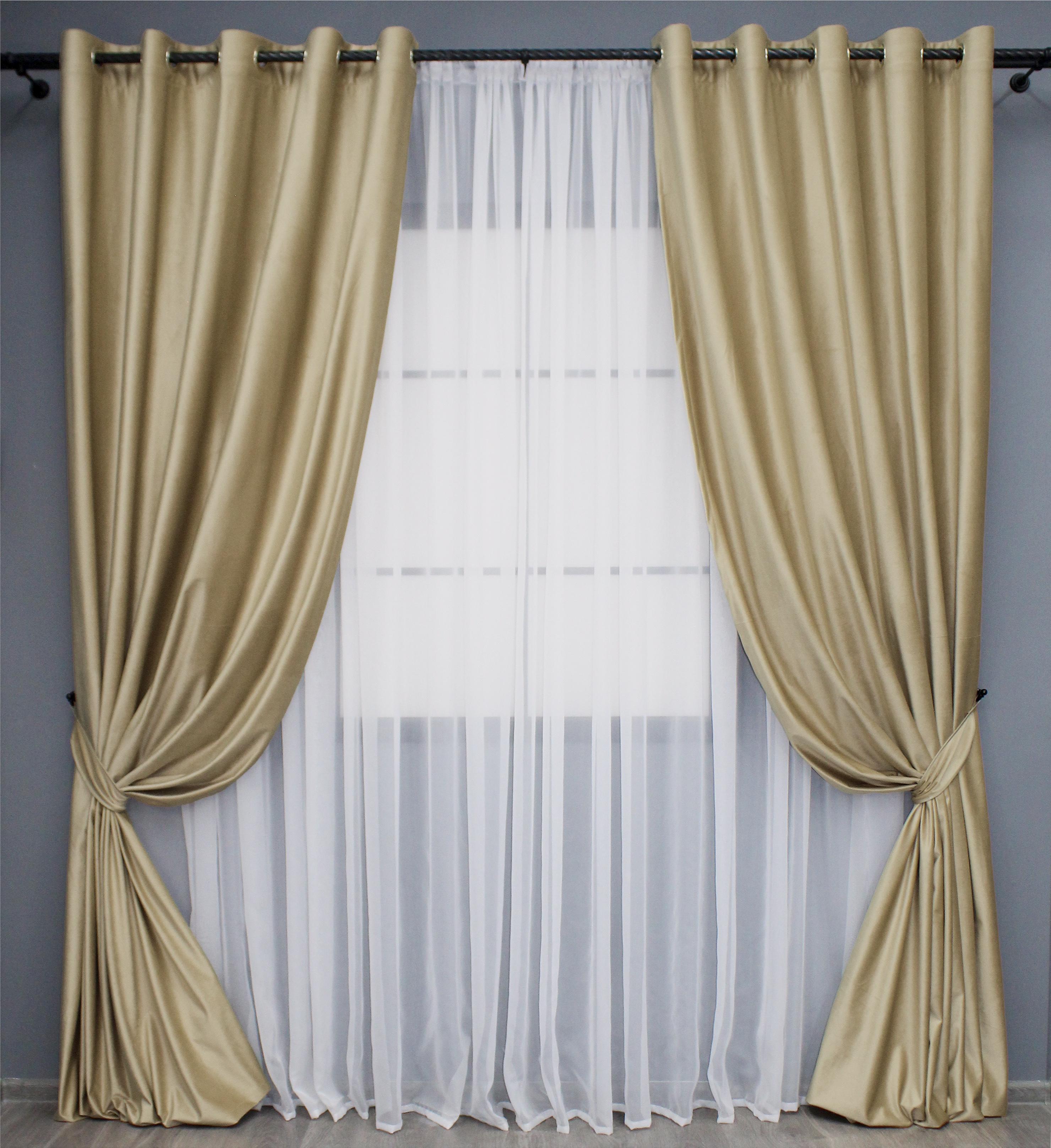 Комплект штор на люверсах VR-Textil Бархат №1653ш 150х280 см 2 шт. Бежевый (37-0229)