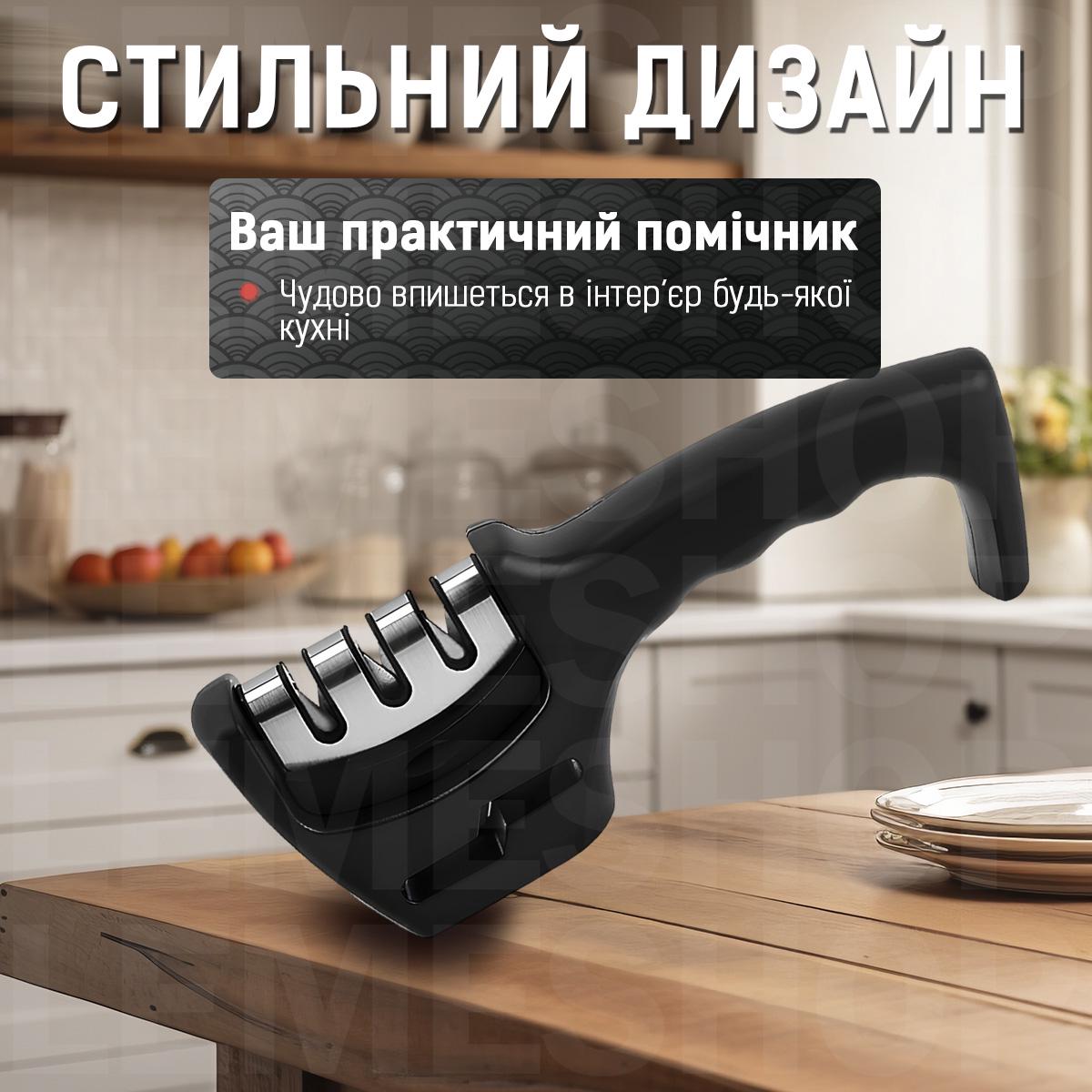 Точилка для ножів і ножиць ручна Kayfovo BL-3 4в1 для сталевих керамічних ножів (28941) - фото 9