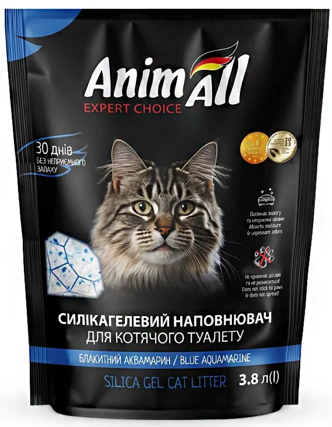 Наповнювач для лотків силікагелевий AnimAll Блакитний аквамарин 3,8 л 1,6 кг