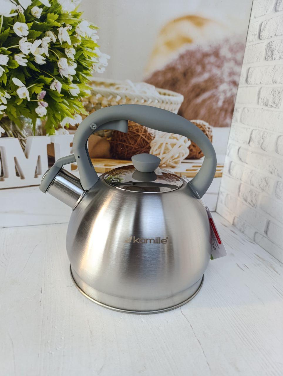 Чайник зі свистком Kamille KM-0693GR з нержавіючої сталі 2 л Сталевий