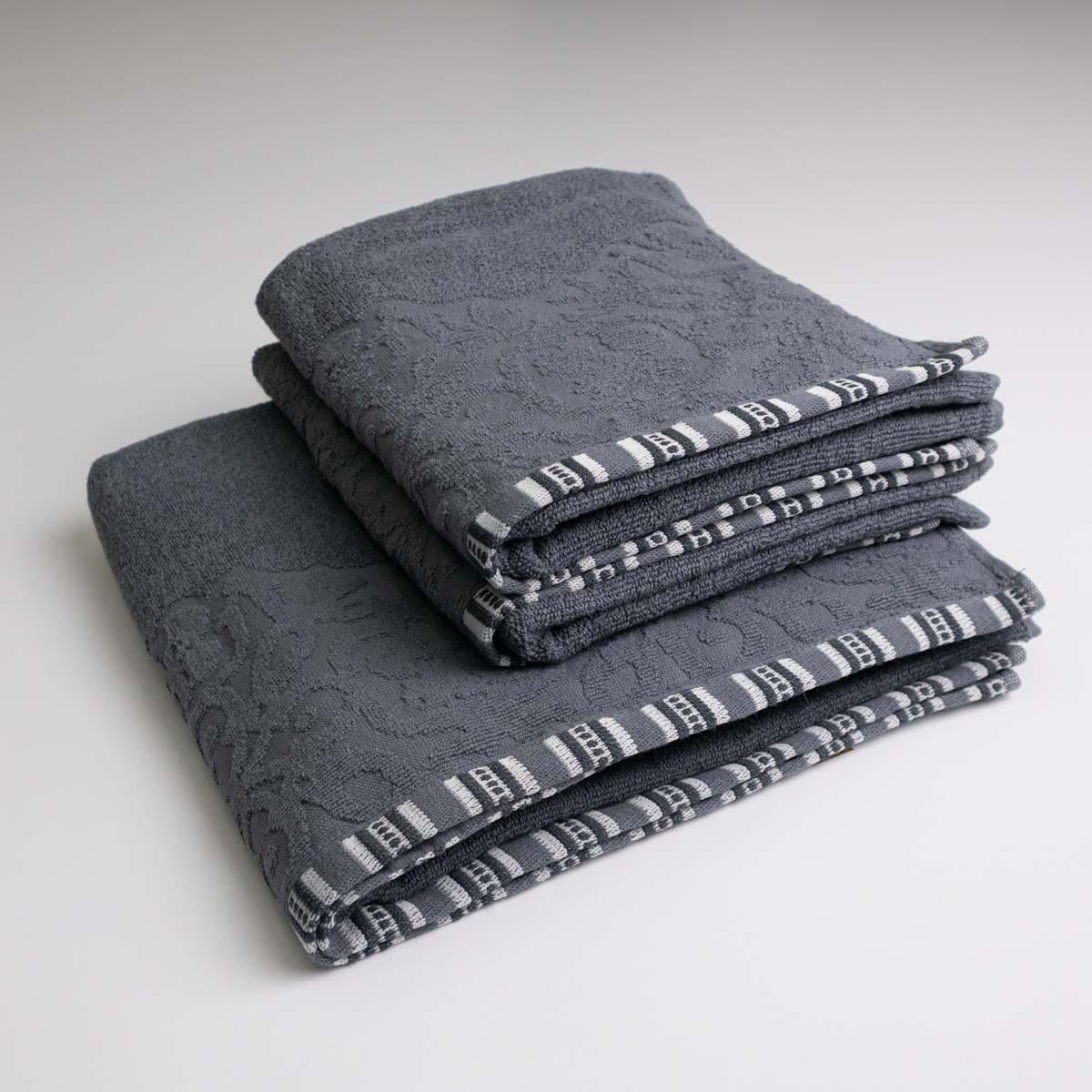 Набор махровых полотенец GM Textile с орнаментом 400 г/м2 50х90/50х90/70х140 см 3 шт. Серый (rmo400-k2-grey)