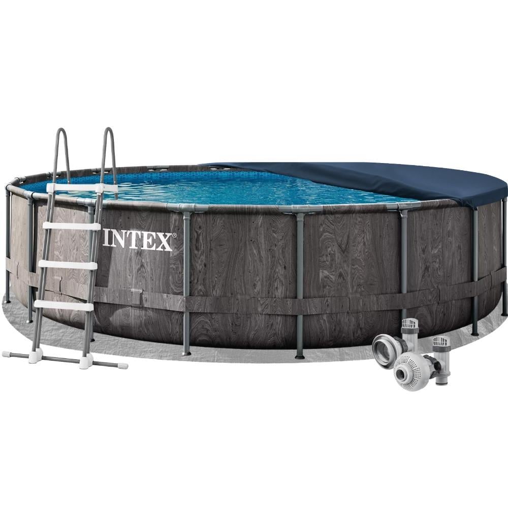 Бассейн каркасный круглый для дома Intex 26744-4в1 Prism Frame 549х122 см с тентом/подстилкой/лестницей Серый (147-9-26744-4)