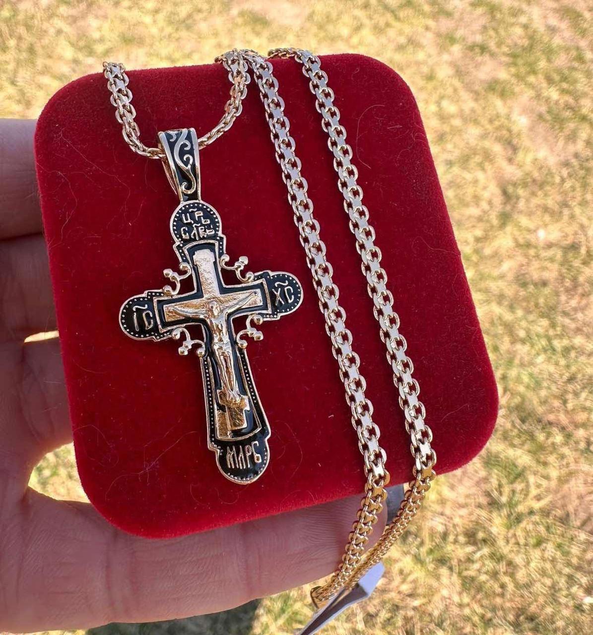 Набор украшений Xuping цепочка переплета бисмарк 60 см 3 мм/крестик Православный 4,5х2,3 см 18к 585п Золотой (82-049)