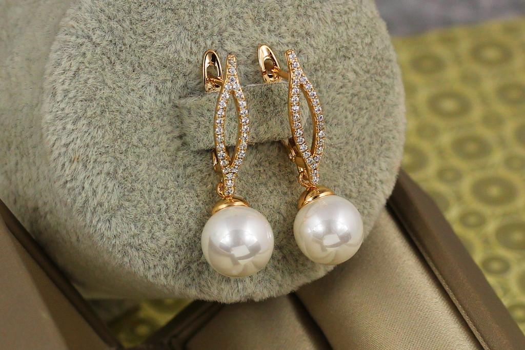 Серьги подвески Xuping Jewelry с жемчугом Кассиопея 3,3 см Золотистый (2190428690)