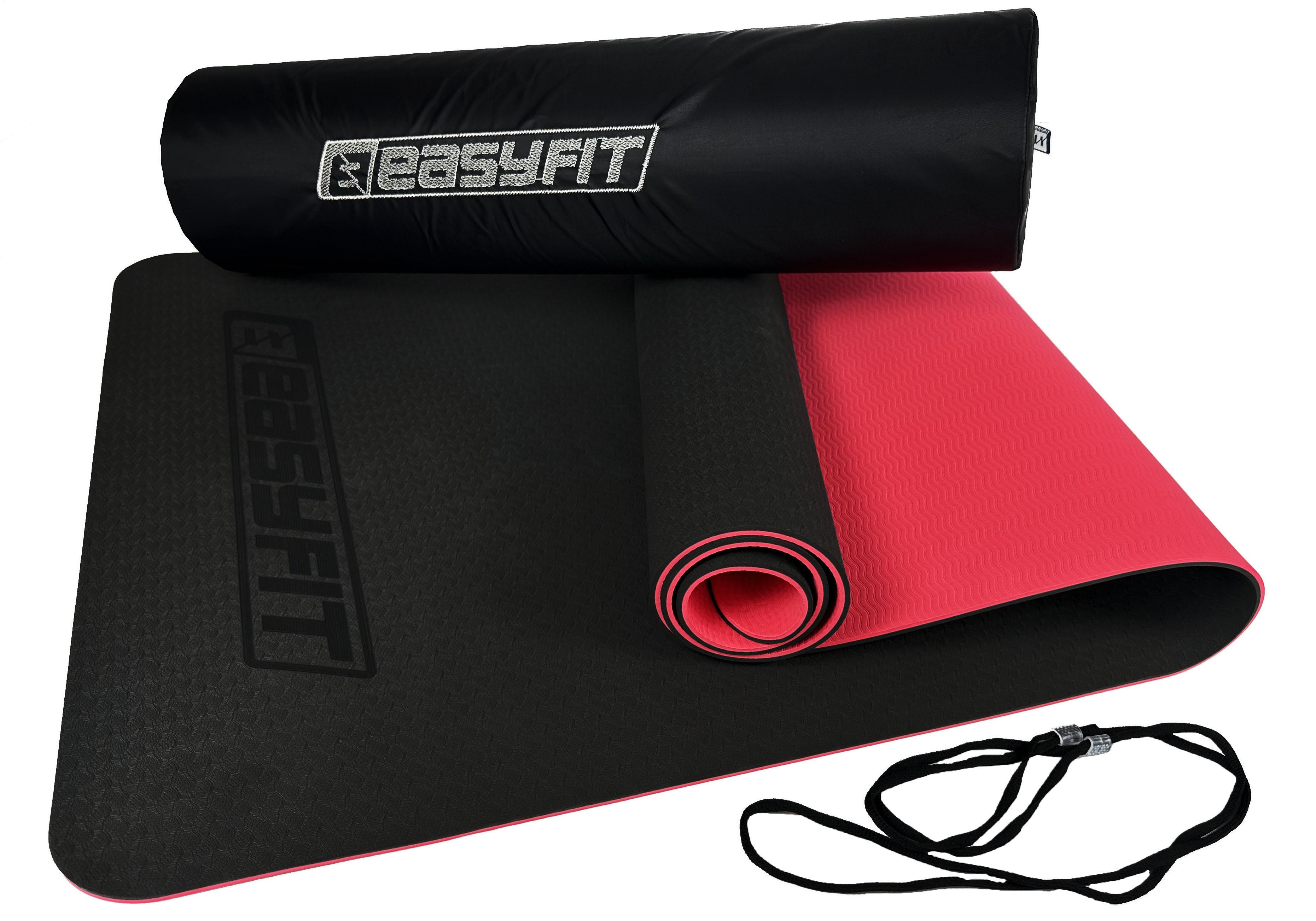 Коврик для йоги и фитнеса EasyFit TPE+TC с чехлом 6 мм Черный/Красный