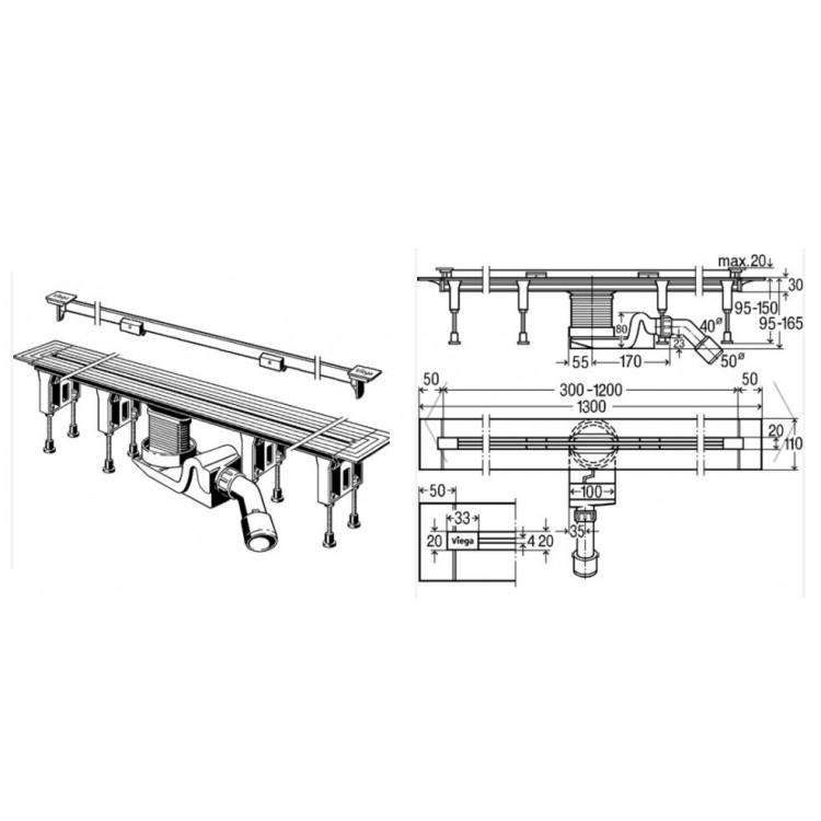 Лоток душевой Viega Advantix Vario 704353 матовый 30-120 см (000009392) - фото 2