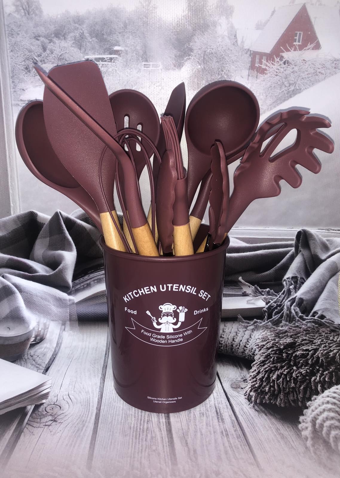 Набор кухонных силиконовых принадлежностей Kitchen&Dining 12 пр. Коричневый\