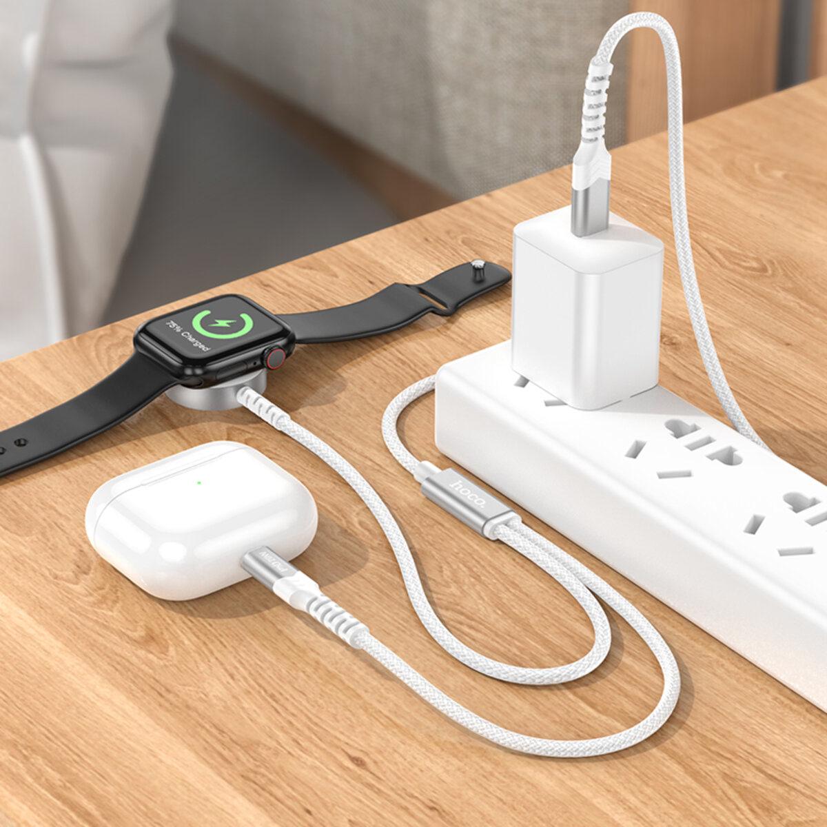 Зарядний пристрій бездротовий Hoco CW54 charging cable iP/iWatch White (6942007611398) - фото 2