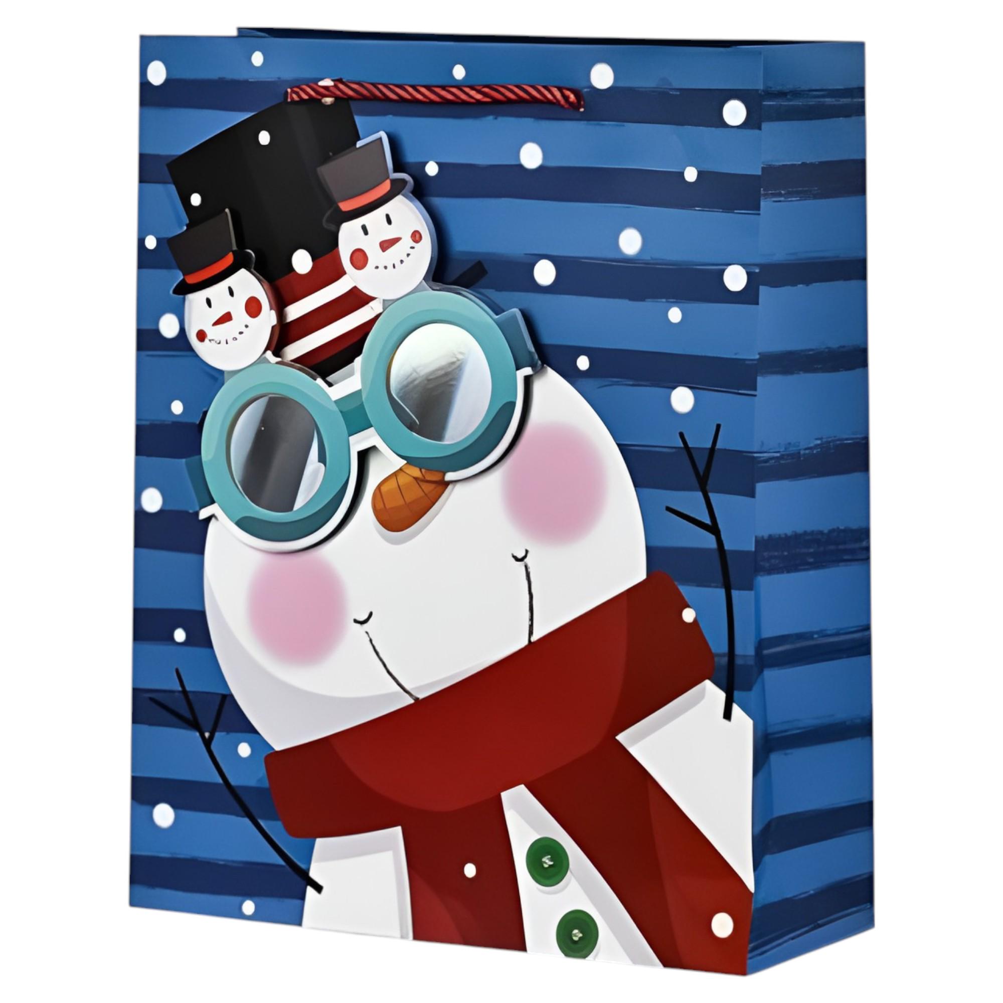 Подарочный пакет новогодний Cool Glasses 3D с ручками дизайн со снеговиком 31х42х12 см Голубой (R32999-L) Подарочный пакет новогодний Cool Glasses 3D с ручками дизайн со снеговиком 31х42х12 см Голубой (R32999-L)