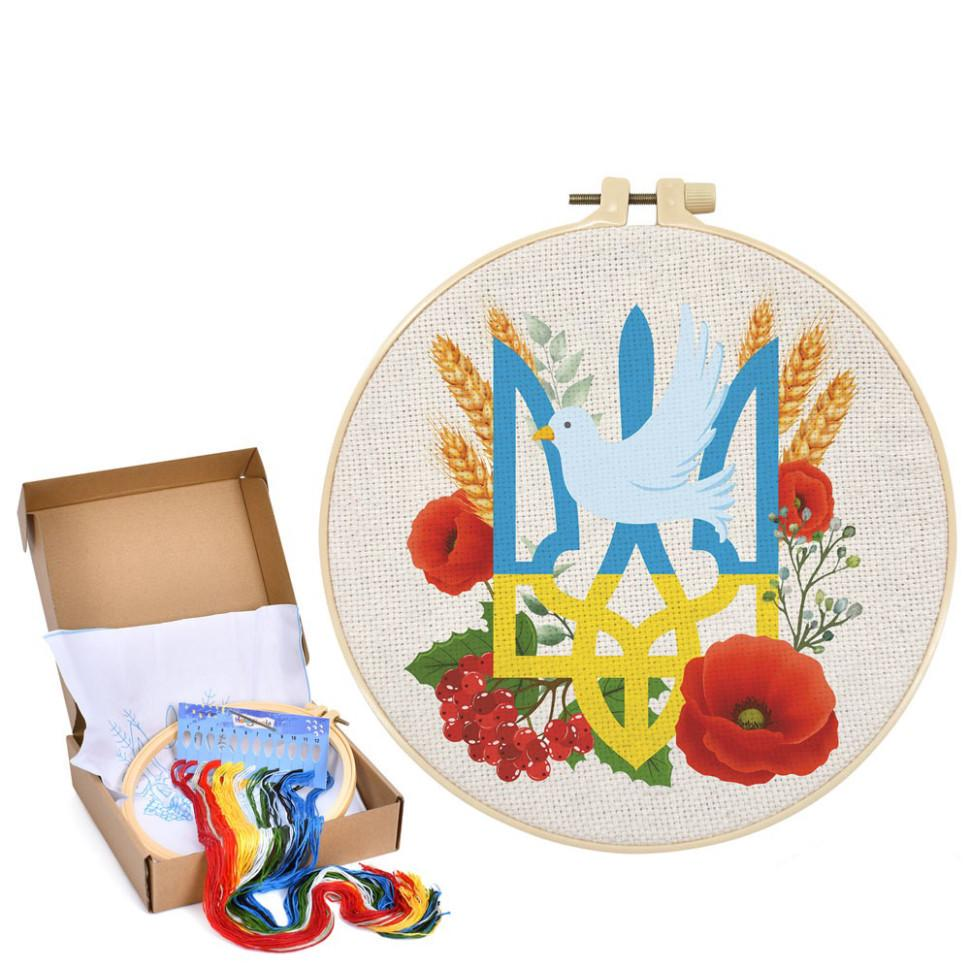Дитячий набір для вишивання України/маки/пшениця/Тризуб DYEK1023 п'яльце 20 см (RLT47242)