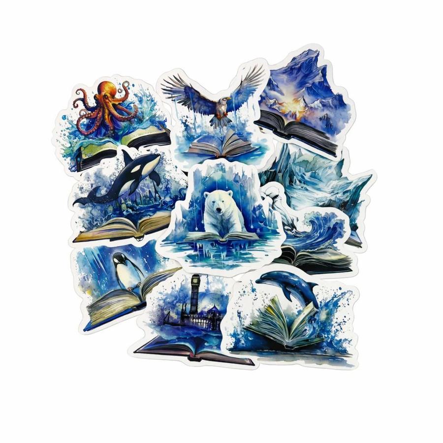 Набор наклейок Fantasy с книгами 10 шт. Синий (SU-NL-004)