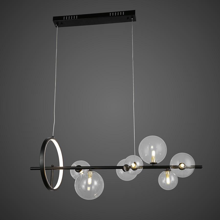 Люстра з прозорих куль на планці на 7 ламп Чорний (918-LP267-7 BK+CL)