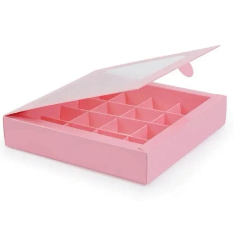 Коробка для конфет на 16 шт. с окном 18,5х18,5x3,5 мм Розовый (12083)