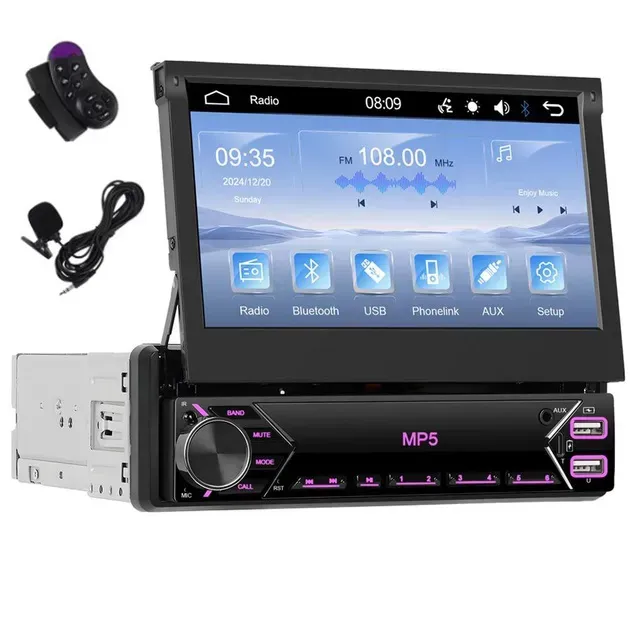 Автомагнітола Podofo 1 DIN з висувним екраном 7" Bluetooth MP5 MirrorLink