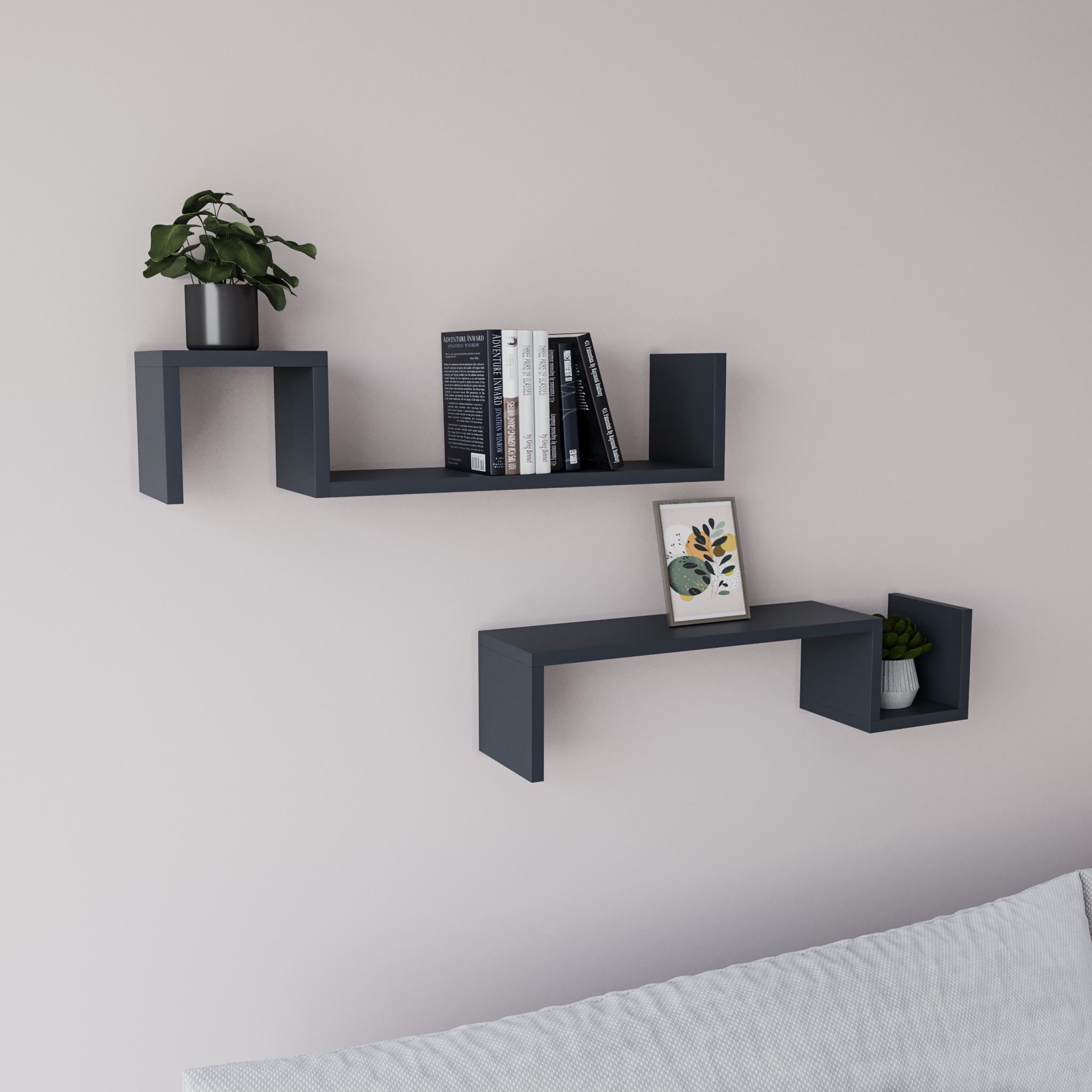 Полочки навесные 2 шт. 65х15 см Антрацит (Halle)