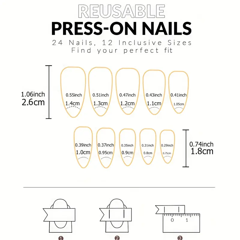 Нігті накладні френч Сердечки мигдаль середньої довжини з клейовими стіками 24 шт. Чорний (3000003699) - фото 10