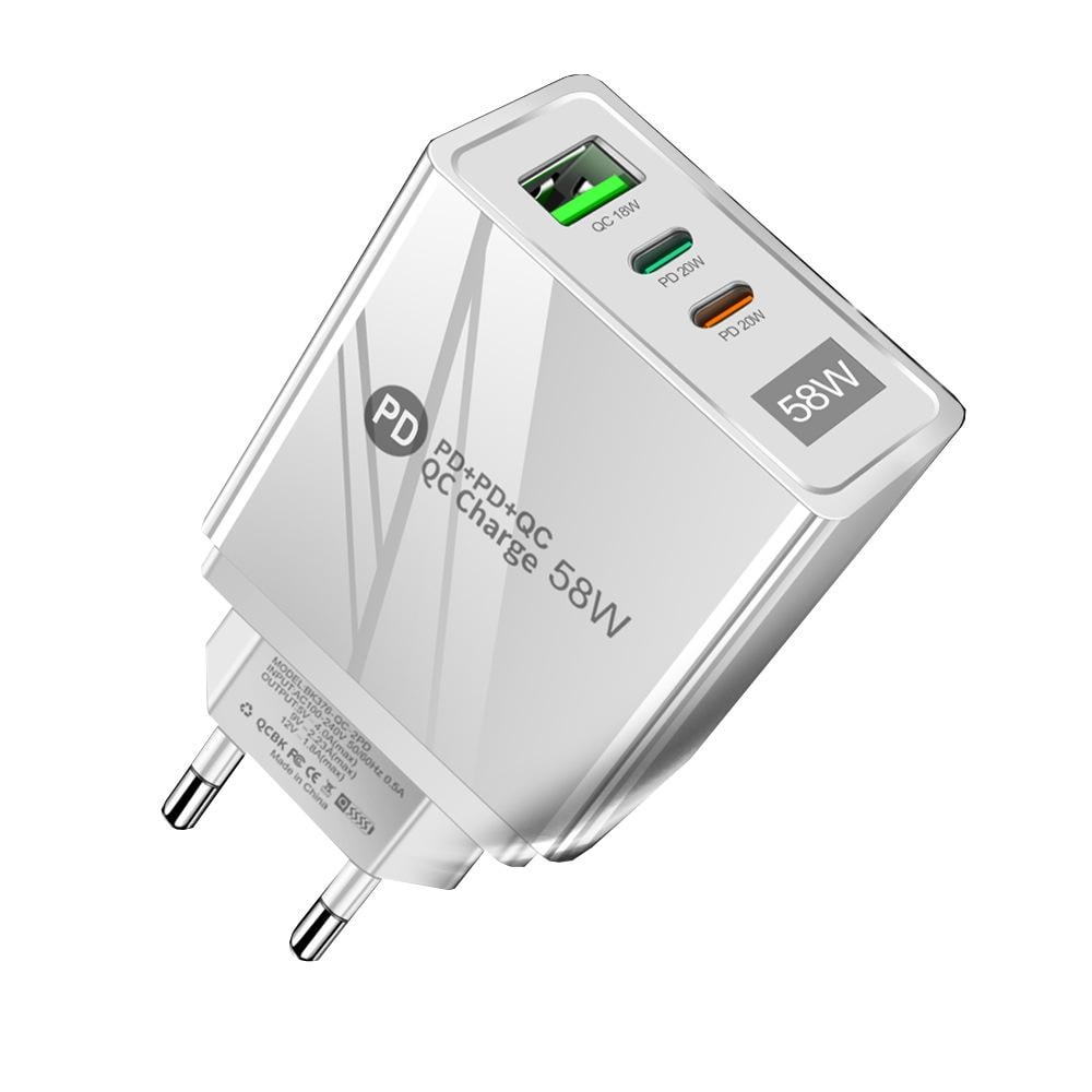 Зарядний пристрій для телефонів Mirrow USB 2-Type-C Super Charge/Quick Charge 3.0 PD 58W White (КЕ050841) - фото 1