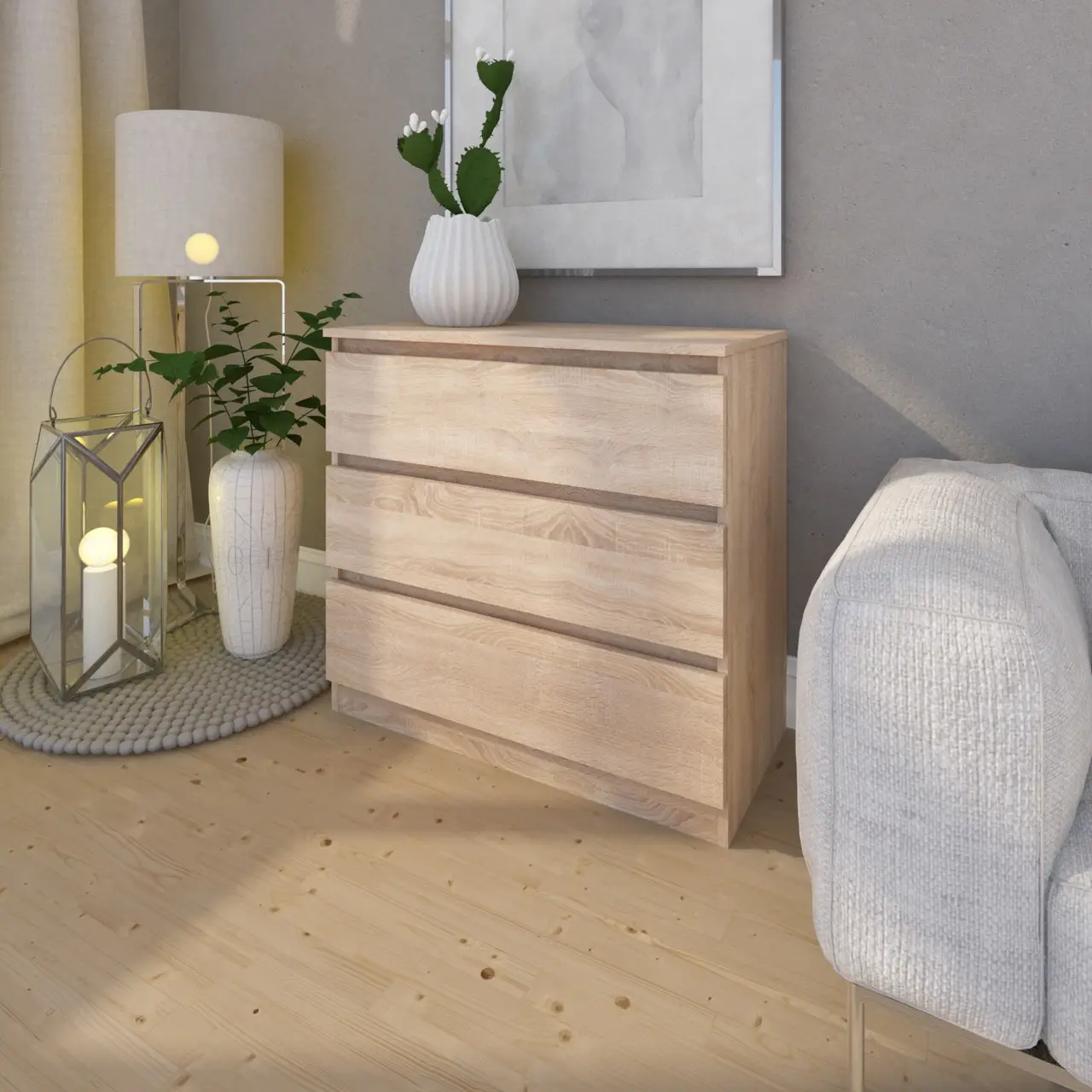 Комод MEBEX на 3 шухляди 80х40х77,4 см Дуб Сонома (VM3B800DS)