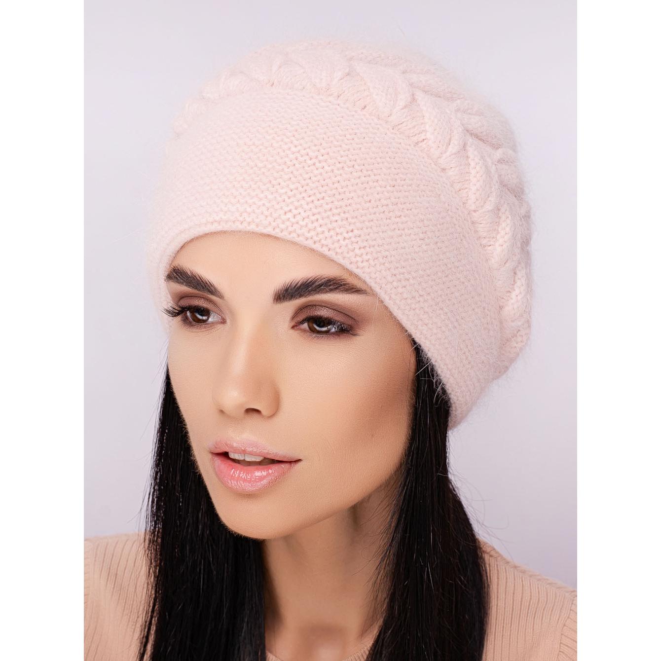 Шапка жіноча ангорова подвійна з об'ємним візерунком зимова Leks Ванесса Персик - фото 1 Шапка жіноча ангорова подвійна з об'ємним візерунком зимова Leks Ванесса Персик - фото 1