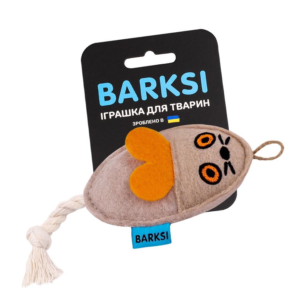 Игрушка для котов Barksi Мышка фетровая с канатом Бежевый