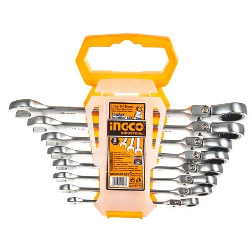 Набір ключів гайкових INGCO INDUSTRIAL комбінованих храпових гнучких 8-19 мм 8 шт. (26771520)