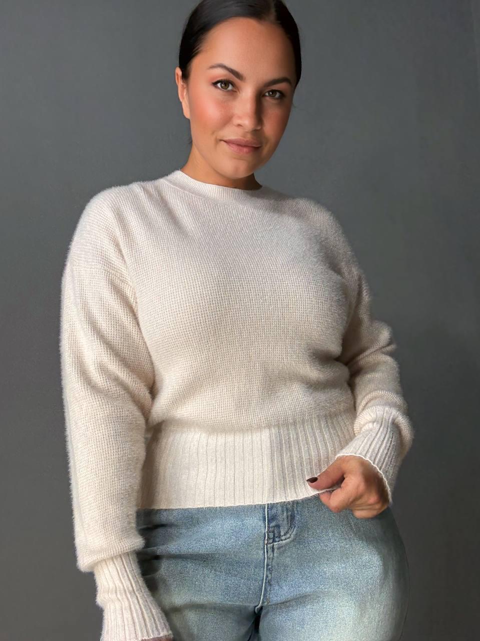 Светр жіночий Fancy Matinee 7571 вафельний з ангори оверсайз OS Бежевий (4989) - фото 5