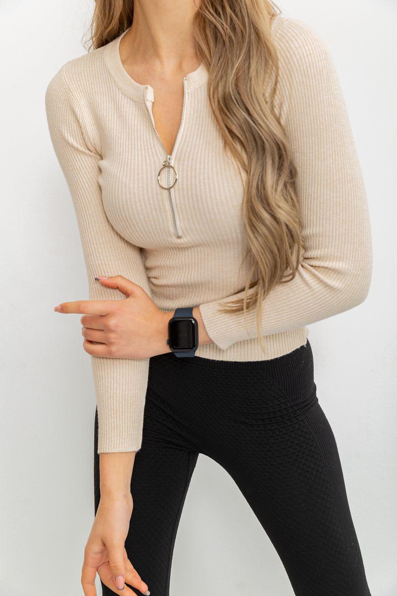 Кофта жіноча на блискавці в рубчик Ager 204R003 S/M Світло-бежевий (9624376) - фото 3 Кофта жіноча на блискавці в рубчик Ager 204R003 S/M Світло-бежевий (9624376) - фото 3