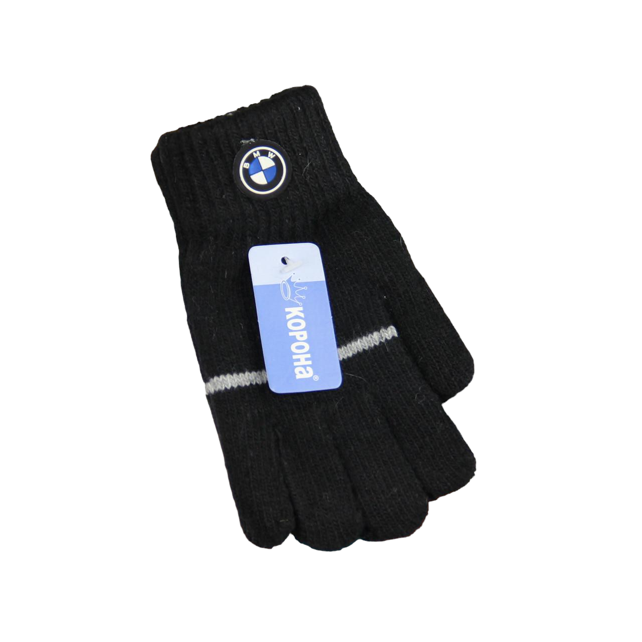 Перчатки детские шерстяные Лого авто с начесом осень/зима 7-9 лет Черный (34048)