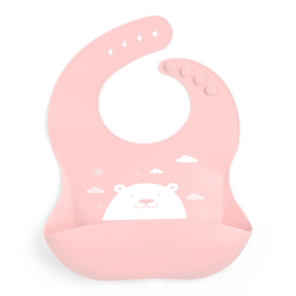 Слинявчик силіконовий з кишенею Ведмідь Рожевий (893180)