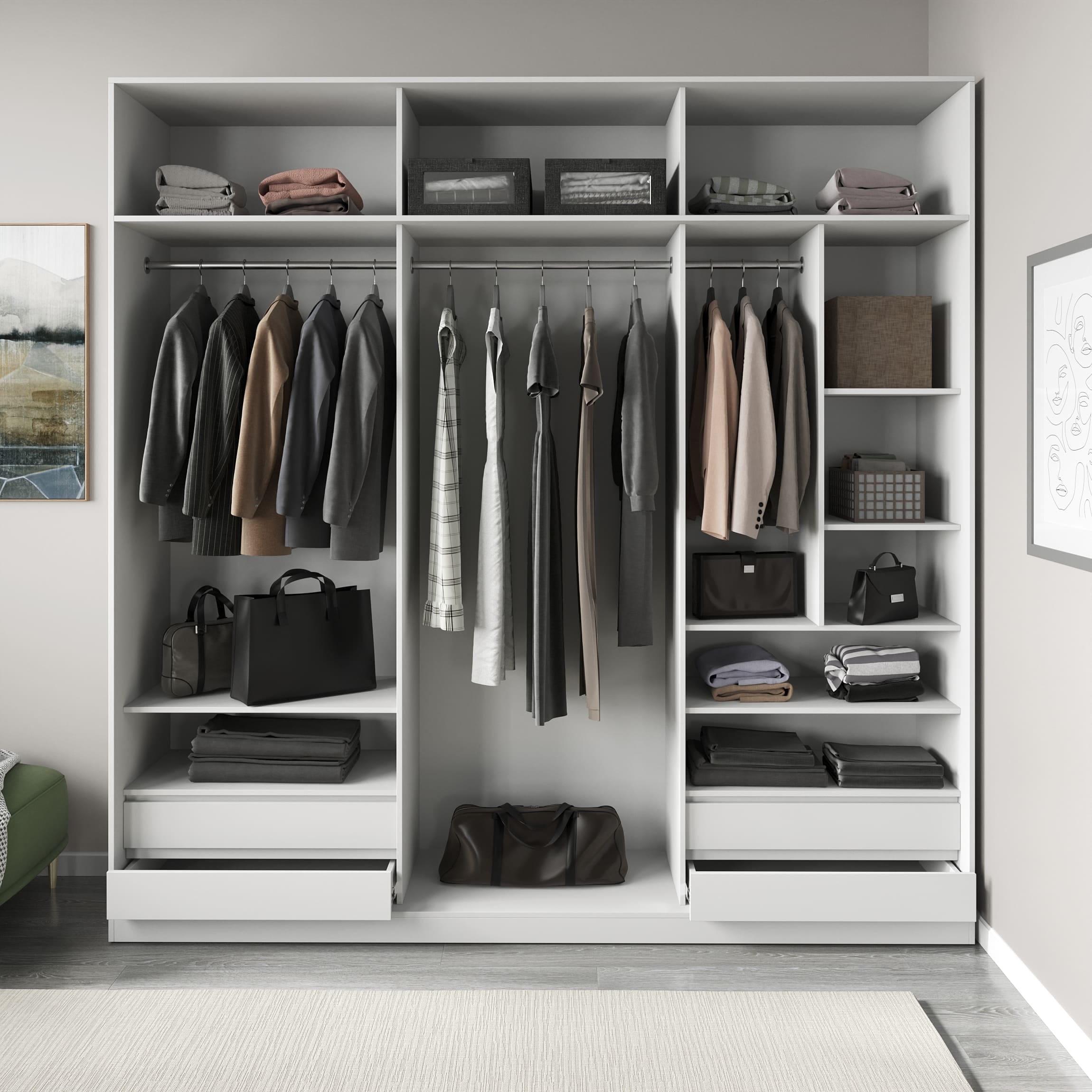 Шкаф гардеробный с ящиками/полками и штангами Белый (380551)