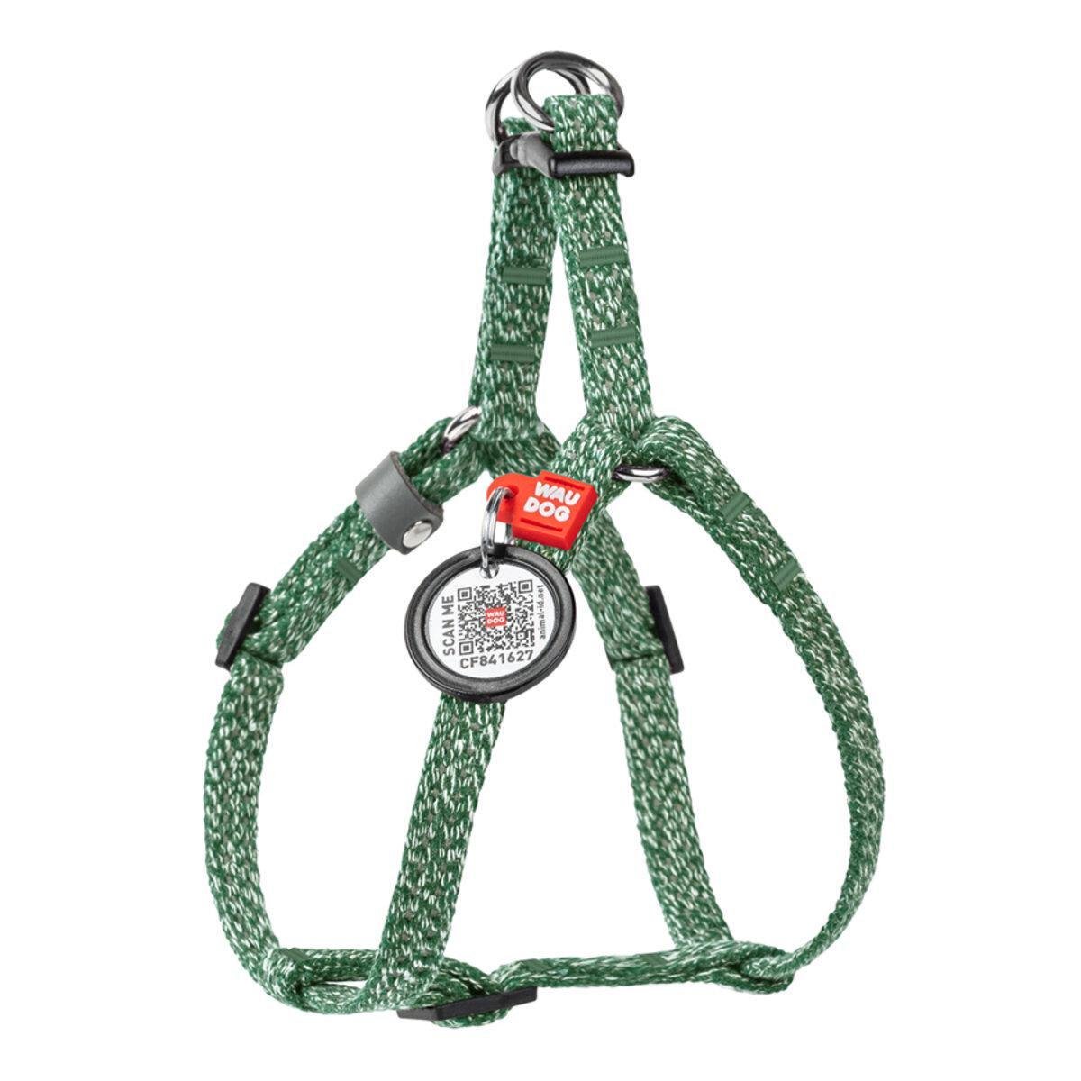 Шлея для кошек/мелких пород собак Waudog Re-cotton с QR паспортом/светоотражающая/пластиковым фастексом XS 10 мм х 28-40 см Зеленый (167018 Col)
