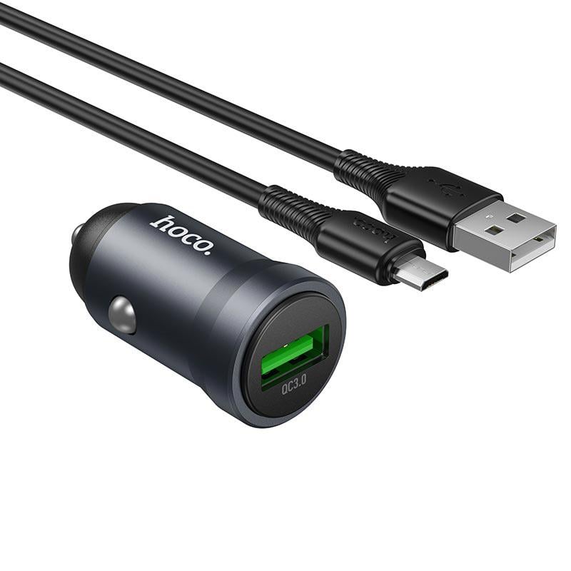 Зарядное устройство в авто Hoco Z62 Energy 18 Вт USB-A PD/QC с кабелем Micro USB Metal/Grey (24329)