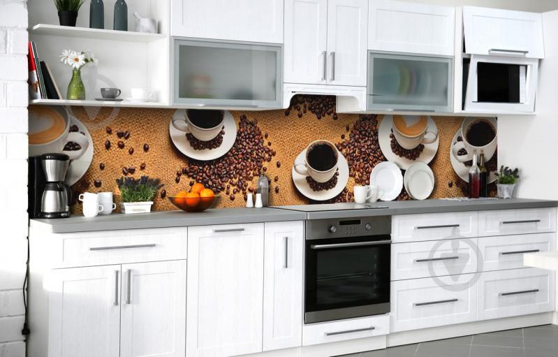 Скинали на кухню Zatarga «Партия кофейных зёрен» 600х2500 мм виниловая 3Д наклейка кухонный фартук