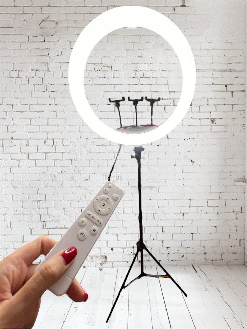 Лампа кольцевая Led 45 см сенсорная 3 режима света 3 держателя/штатив 2 м - фото 9