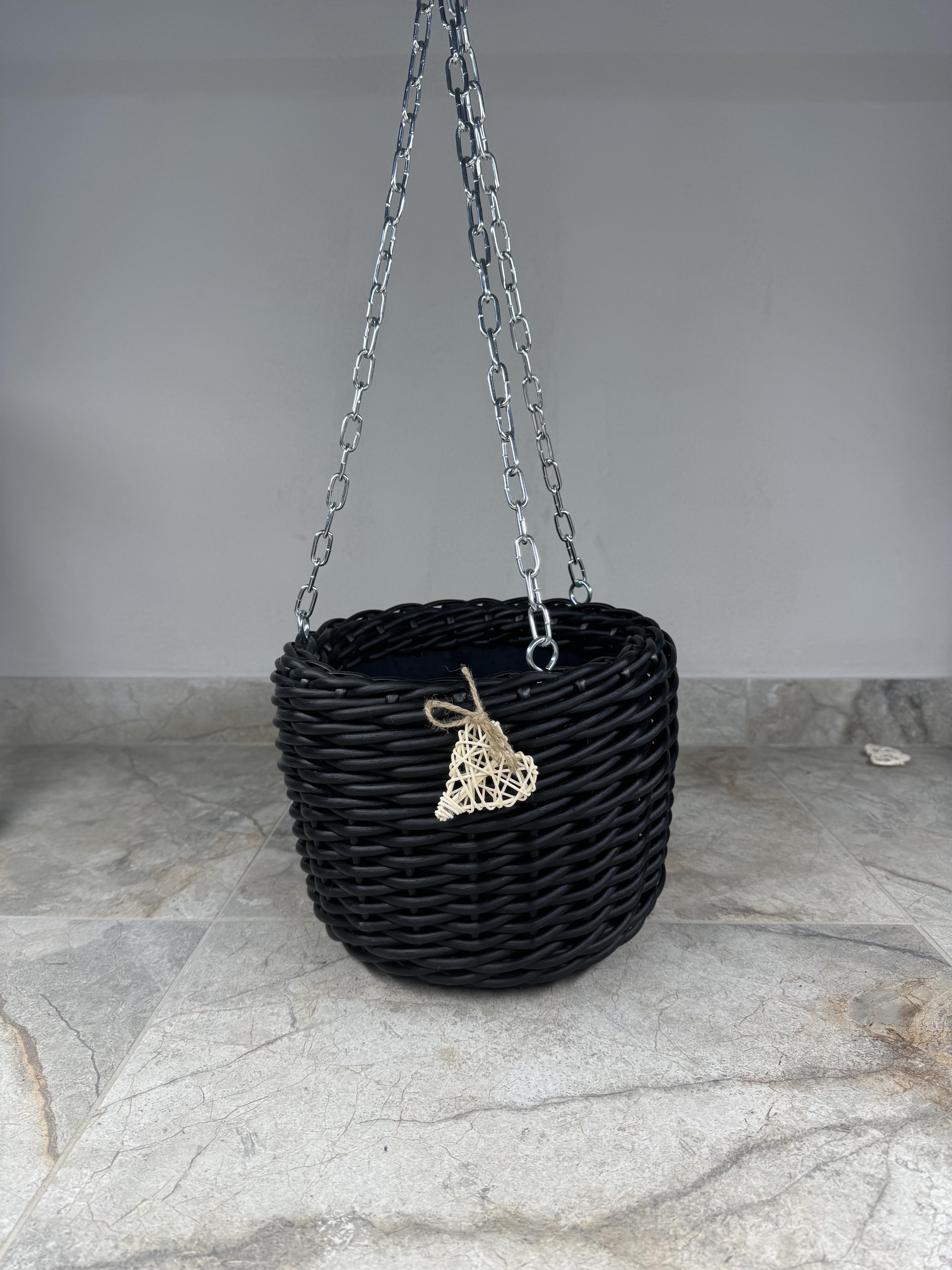 Кашпо подвесное из искусственного ротанга ручной работы 5 л Черный (327406) - фото 2