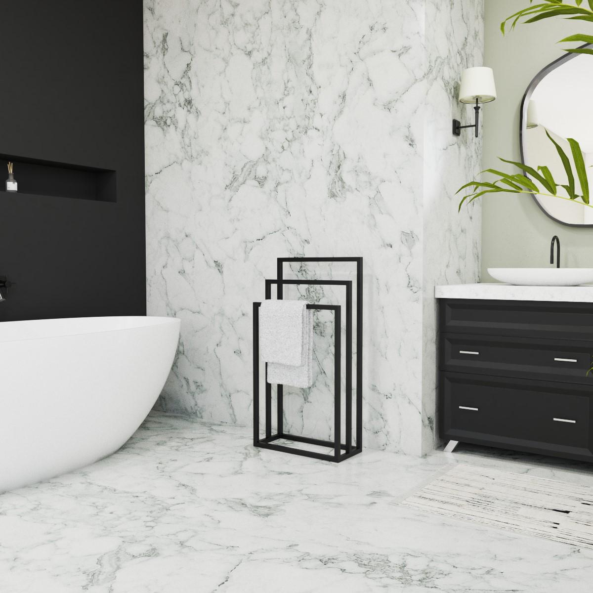 Стойка для полотенец Orizon LOFT тройная напольная 85х45х20 см Черный матированный - фото 4 Стойка для полотенец Orizon LOFT тройная напольная 85х45х20 см Черный матированный - фото 4