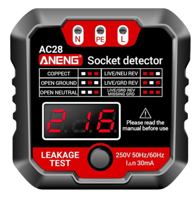 Тестер розеток ANENG AC028 с функцией проверки УЗО и вольт