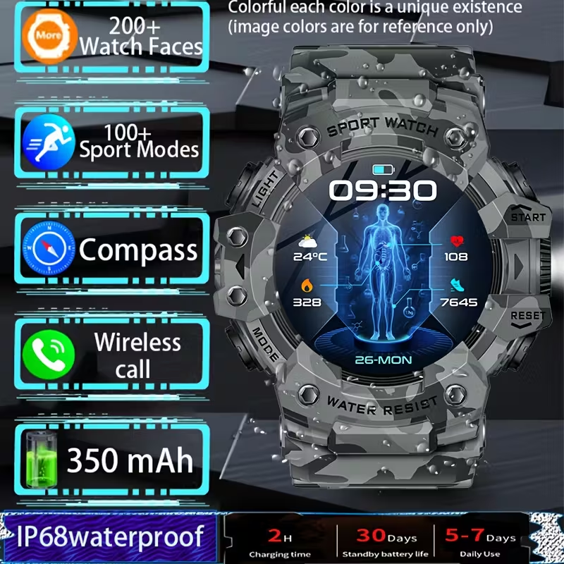 Смарт-годинник Military Watch LC Haki 21 компас/ліхтарик/дзвінки/IP68 - фото 4 Смарт-годинник Military Watch LC Haki 21 компас/ліхтарик/дзвінки/IP68 - фото 4