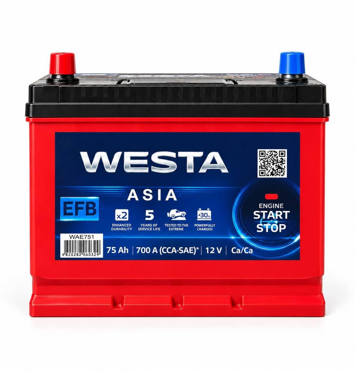 Акумулятор автомобільний Westa Asia EFB 75 Ah 700A L+ 12V (3212810035)