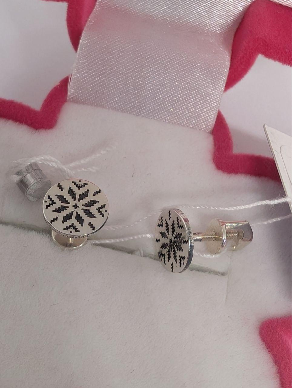 Срібні сережки вкрутки 925 проби Вишиванка пусети (2829551430)