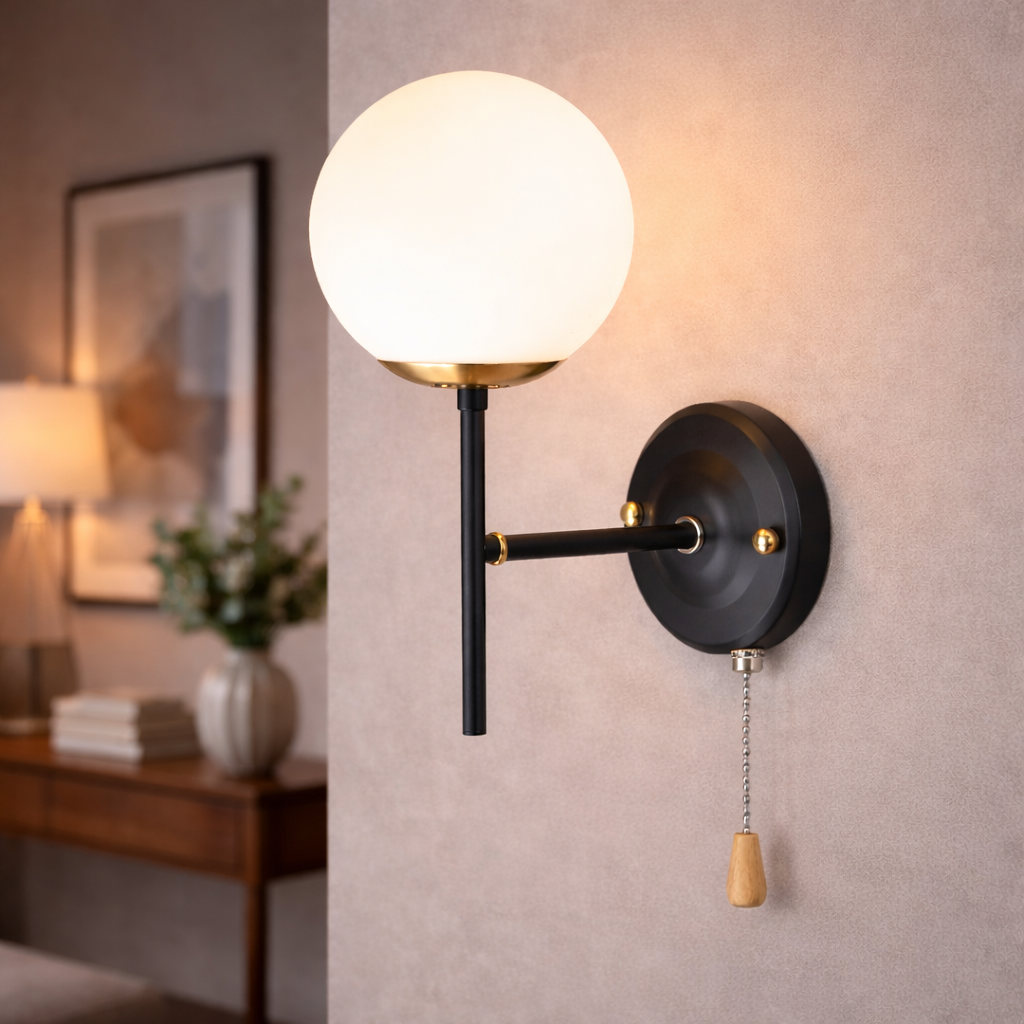 Бра Sirius со сферическим плафоном из стекла под лампу Е27 Черный/Медный (B N36344/1W BK+COP)