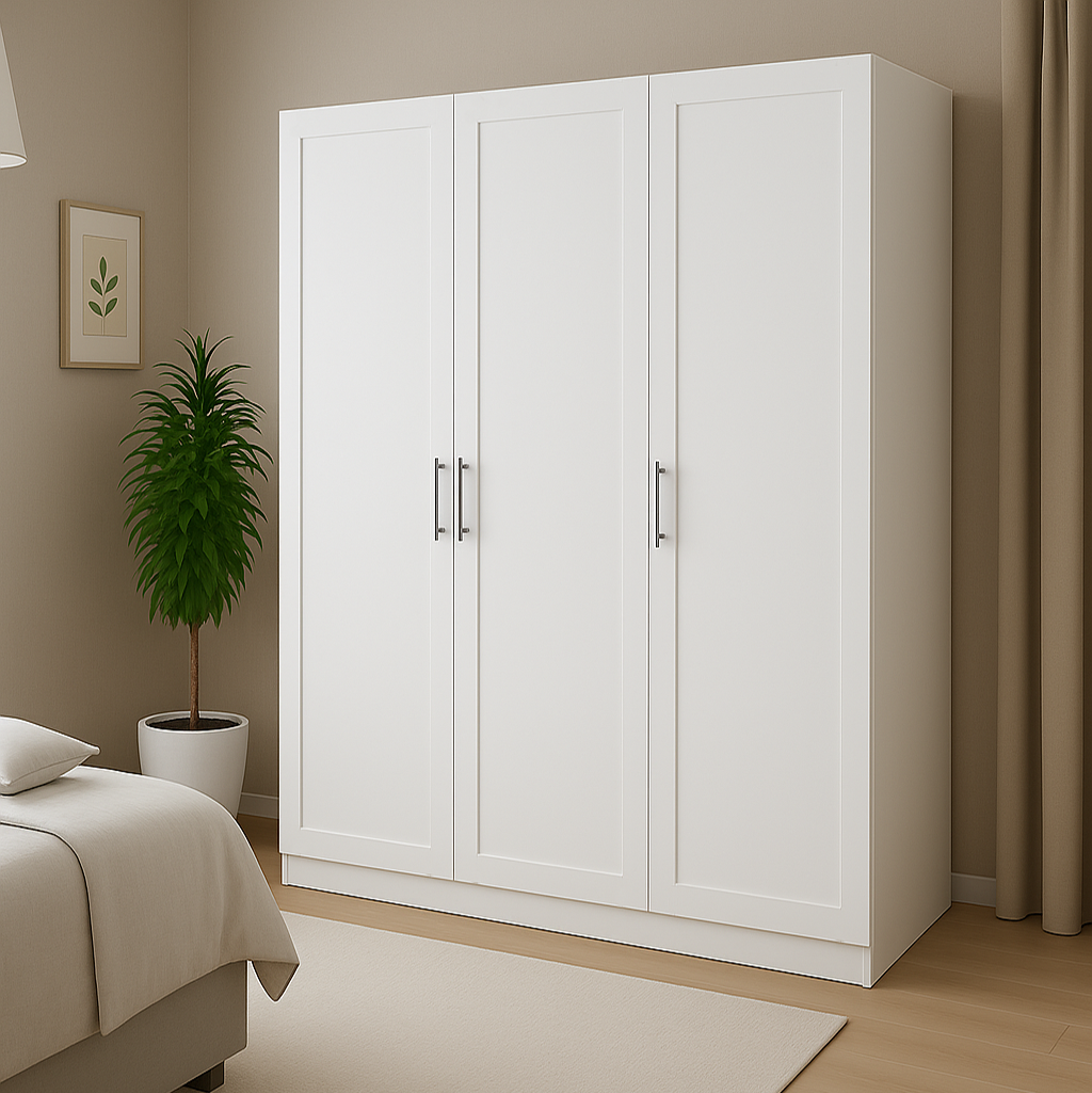 Шафа розпашна SENAM ШР6 Люнет фрезерування 2100х1400х450 мм корпус ДСП Білий/фасад МДФ RAL9003 Білий (ШР6.21.45.14.ФЛ.2)