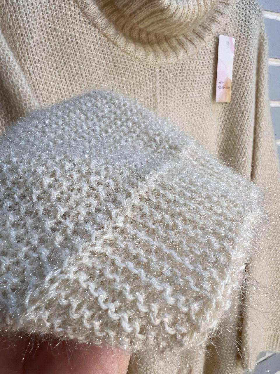 Светр жіночий MY FASHION 3267 павутинка оверсайз широкий комір хомут подовжений р. 44-48 Бежевий (3117) - фото 2