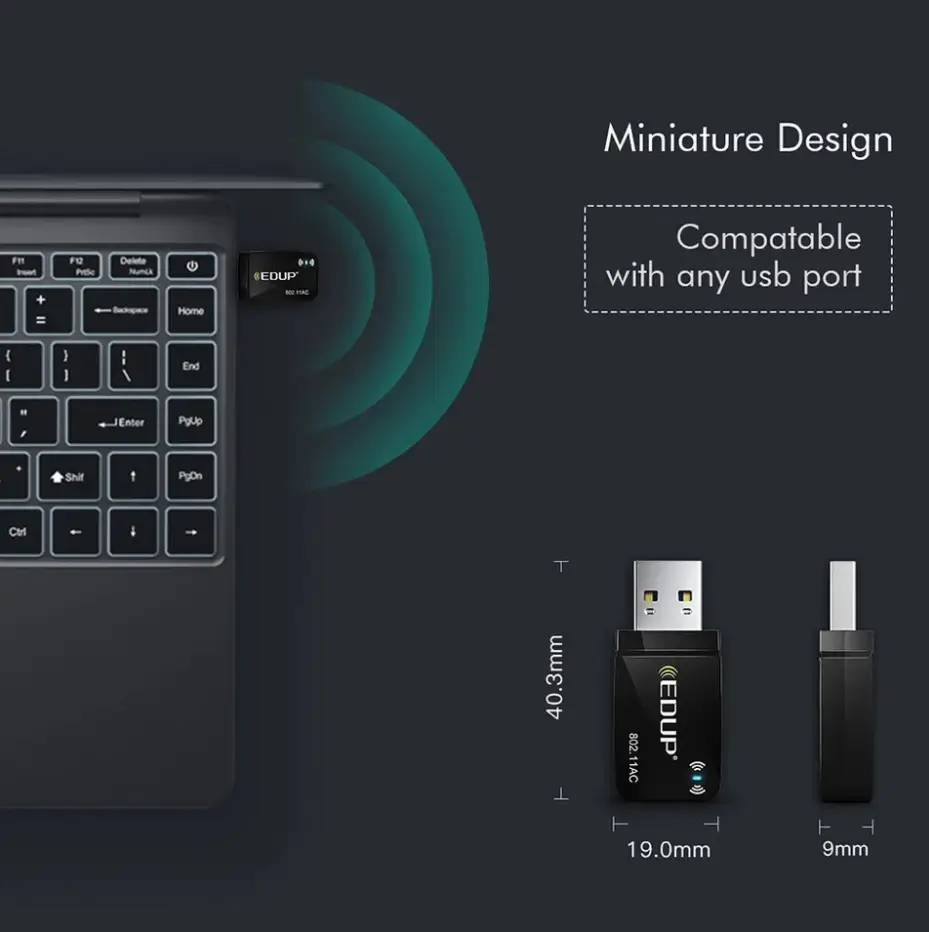 Дводіапазонний WiFi адаптер EDUP EP-1689 2,4/5,8 Ghz Чорний (0605224215) - фото 5