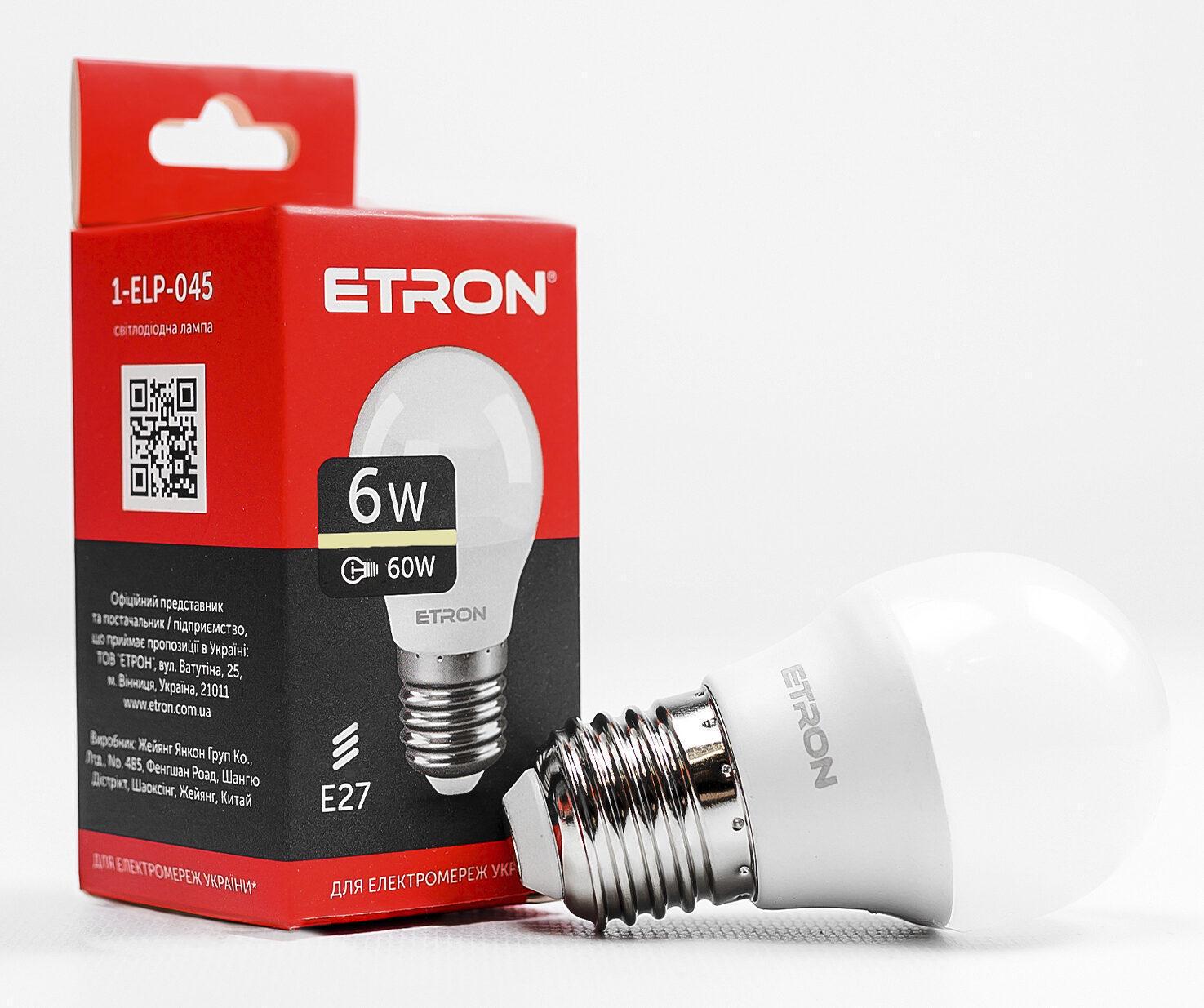 Світлодіодна лампа ETRON 6W G45 3000K 220V E27 Теплий білий (1-ELP-045)